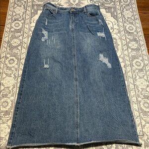 Inherit Distressed Denim Maxi Skirt